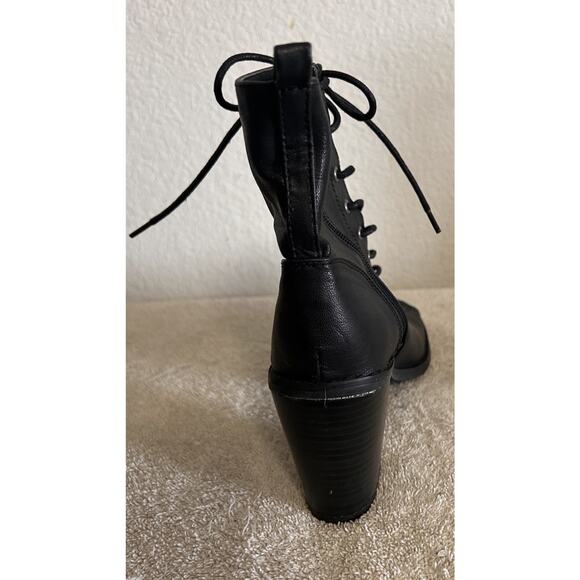 Breckelles Tina-15 SZ 8 Black Lace Up Boot Open Toe Block Heel Zip Faux Leather - Picture 7 of 16